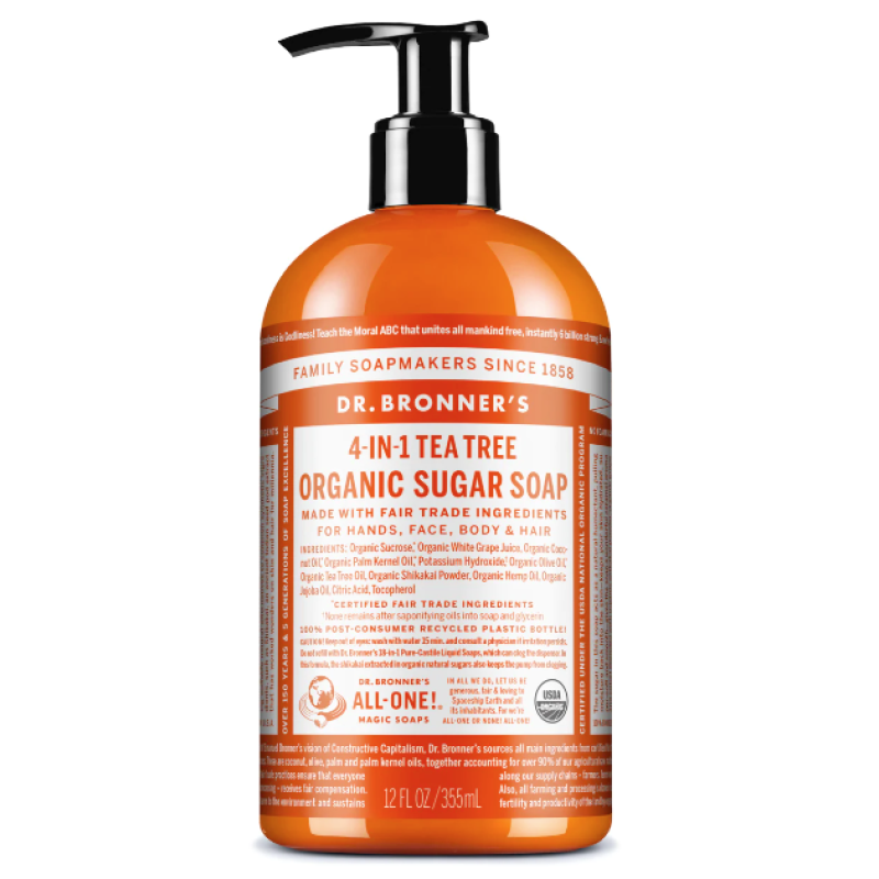 DR BRONNER'S TEA TREE ORGANIC SUGAR SOAP 355ML