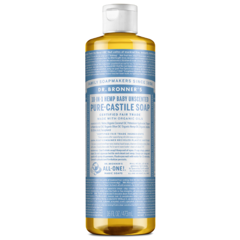  DR BRONNER'S BABY UNSCENTED PURE CASTILE LIQUID SOAP 473ML