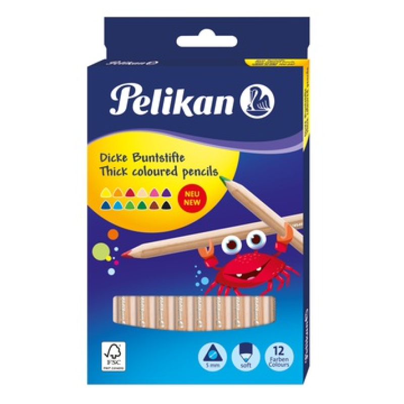 PELIKAN COLOUR PENCIL TRIANGLE 12S FULL SIZE THICK WOOD