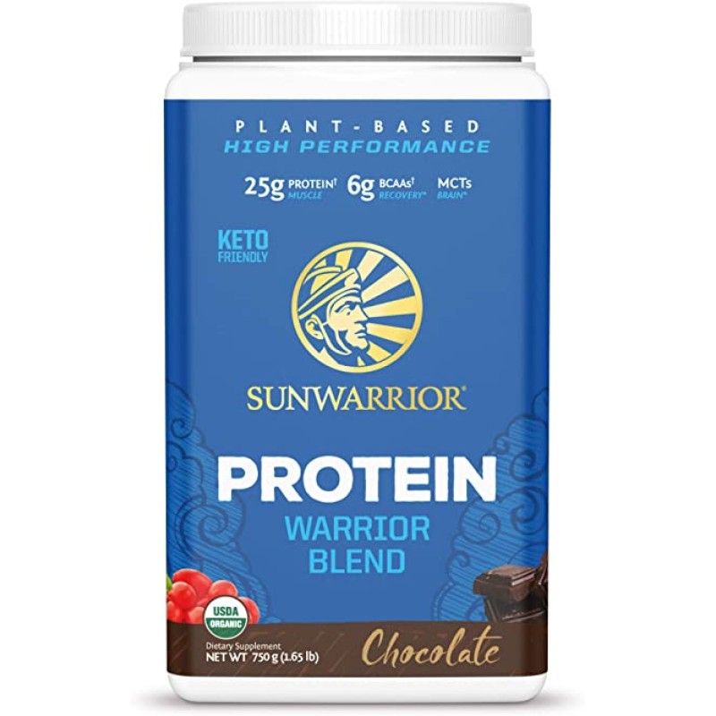 SUNWARRIOR WARRIOR BLEND, ORGANIC VEGAN PROTEIN POWDER WITH BCAAS and PEA PROTEIN (CHOCOLATE, 30 SERVINGS)