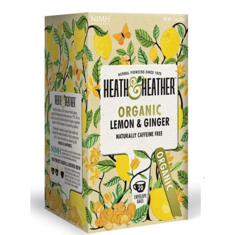 HEATH AND HEATHER ORGANIC LEMON & GINGER TEA 20'S