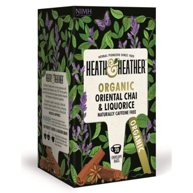 HEATH AND HEATHER ORGANIC ORIENTAL CHAI & LIQUORICE TEA 20’S