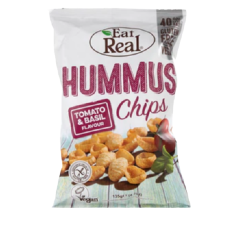 EAT REAL HUMMUS CHIPS TOMATO AND BASIL FLAVOUR 135G