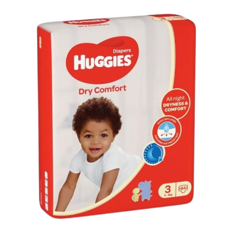 HUGGIES SIZE 3 DRY COMFORT DIAPERS 64's