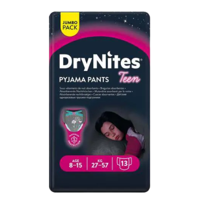 HUGGIES DRYNITES GIRL 8-15 yrs PYJAMA PANTS 27-57kgs 9's